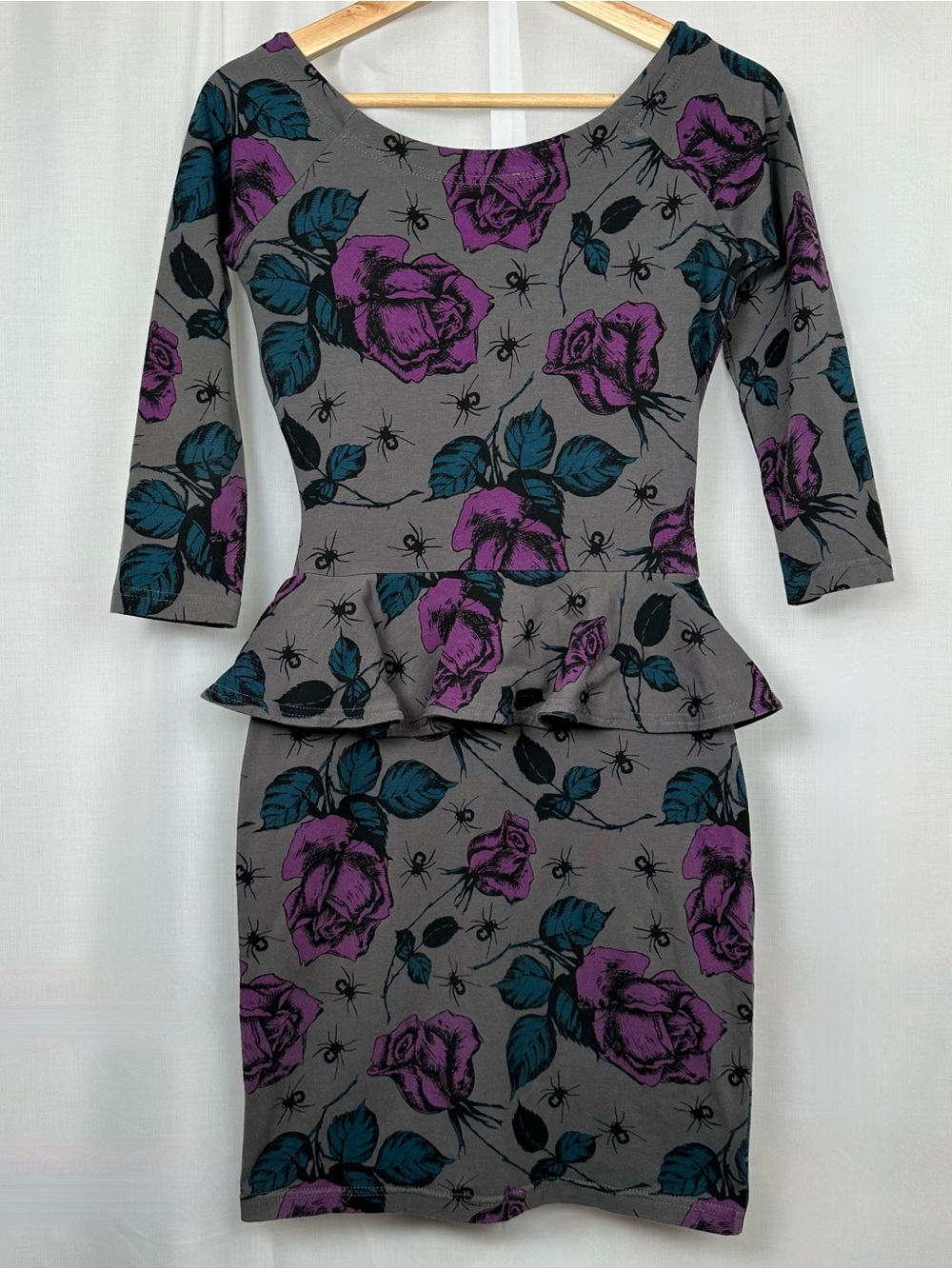 VTG Betsey Johnson Spider Rose Peplum Dress Size P ASO Aria Montgomery Goth Y2K - Picture 3 of 11
